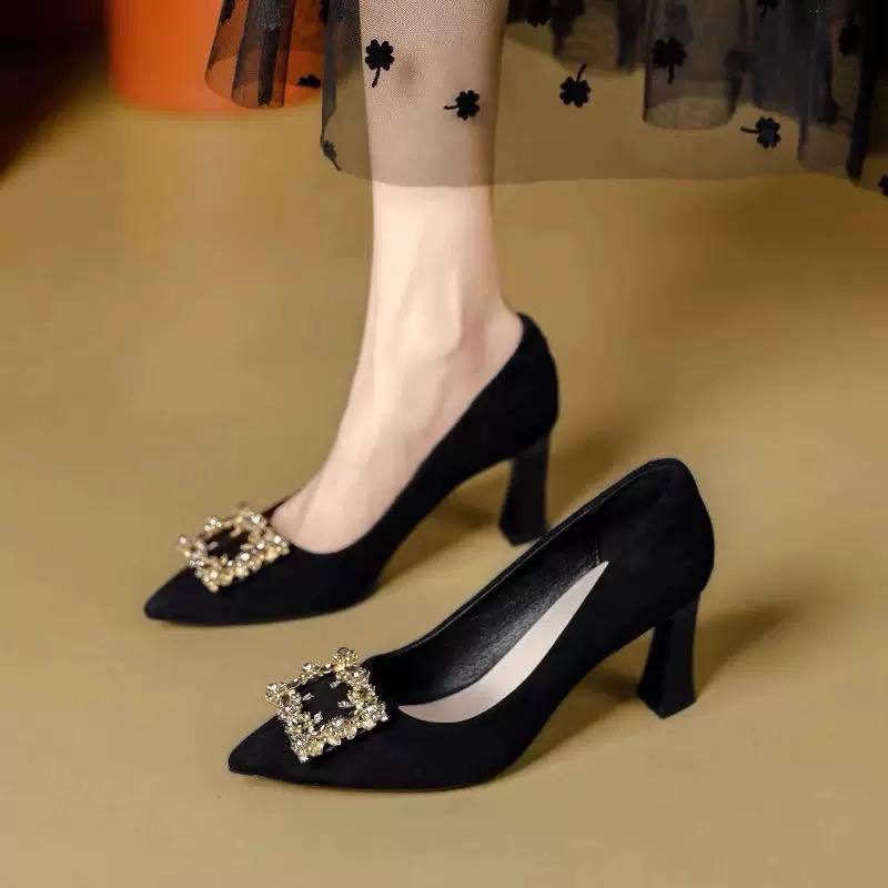 Crystal-Buckle Block-Heel Pumps