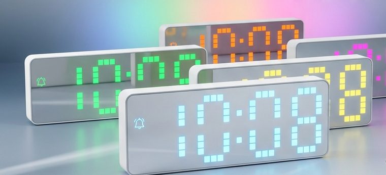 الساعة البيضاء المكتبية (شاشة مربعات LED)